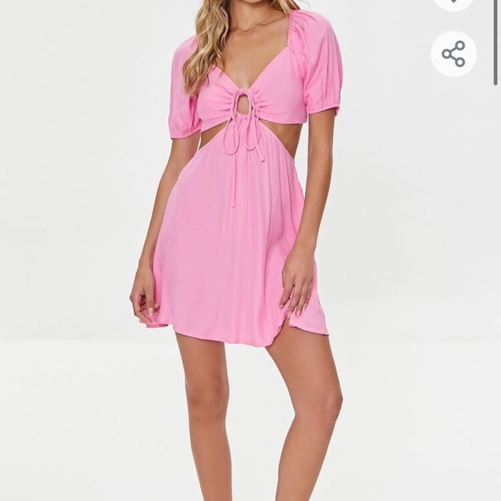 forever 21 cutout puff sleeve pink flowy dress